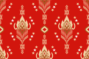 Fototapeta na wymiar Ikat pattern seamless ethnic design traditional clolr yellow brown red Design for fabric patterns carpets pants pillows wallpaper.