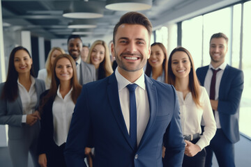Obraz premium Confident Business Professionals Smiling Directly at Camera in Workplace Environment
