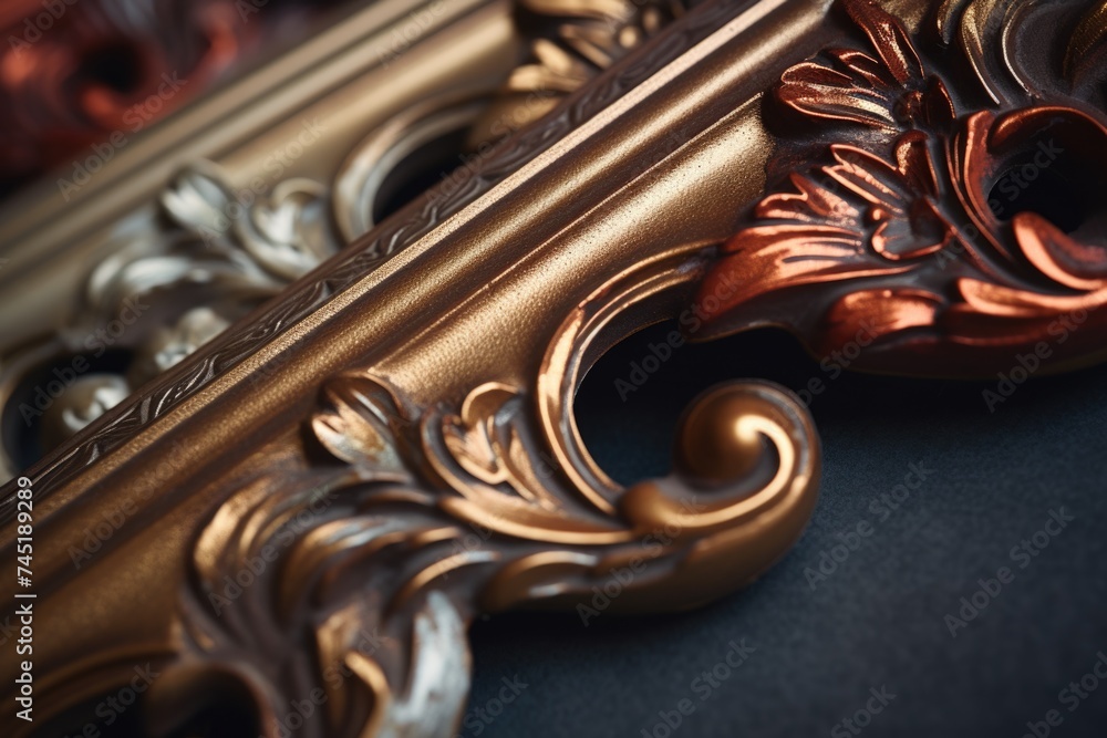 Poster detailed close up of a gold ornate frame, perfect for adding a touch of elegance to any design proje