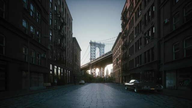 Manhattan bridge from washington street. Manhattan bridge from the dumbo area