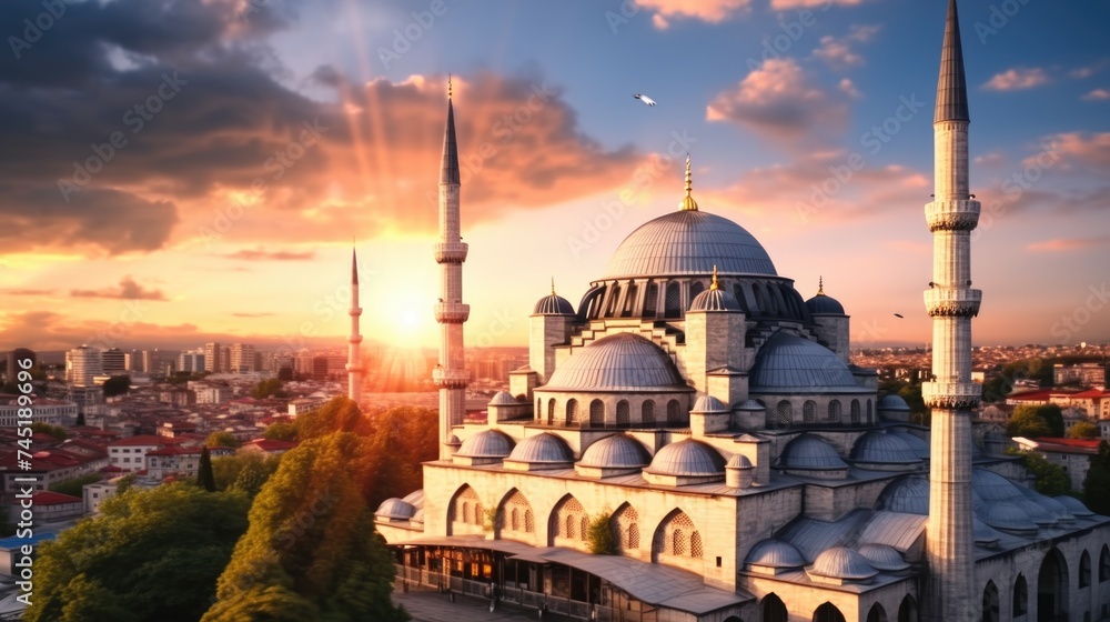 Poster A grand white building with multiple spires, suitable for architectural projects