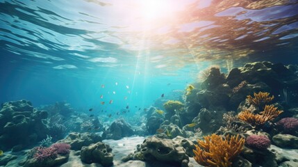 Fototapeta na wymiar A stunning view of a vibrant coral reef with a variety of fish swimming around. Perfect for marine life and underwater exploration concepts