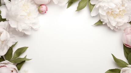 Beautiful white frame adorned with pink and white peonies, perfect for elegant and feminine designs