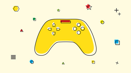 Game pad flat style. Online technology concept. Web button. Logo design. Play button icon. Banner design. Raster illustration. Memphis pattern. Colorful minimalist background. © Goldenboy_14