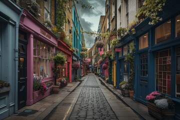 Fototapeta na wymiar Colorful Facades and Cobblestone Road of Carnaby Street in London