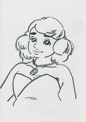 Dessin ou logo Jeune femme Manga avec collier de perles