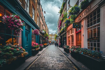 Fototapeta na wymiar Colorful Facades and Cobblestone Road of Carnaby Street in London