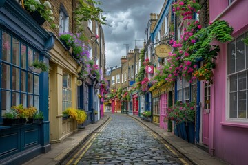 Colorful Facades and Cobblestone Road of Carnaby Street in London - obrazy, fototapety, plakaty