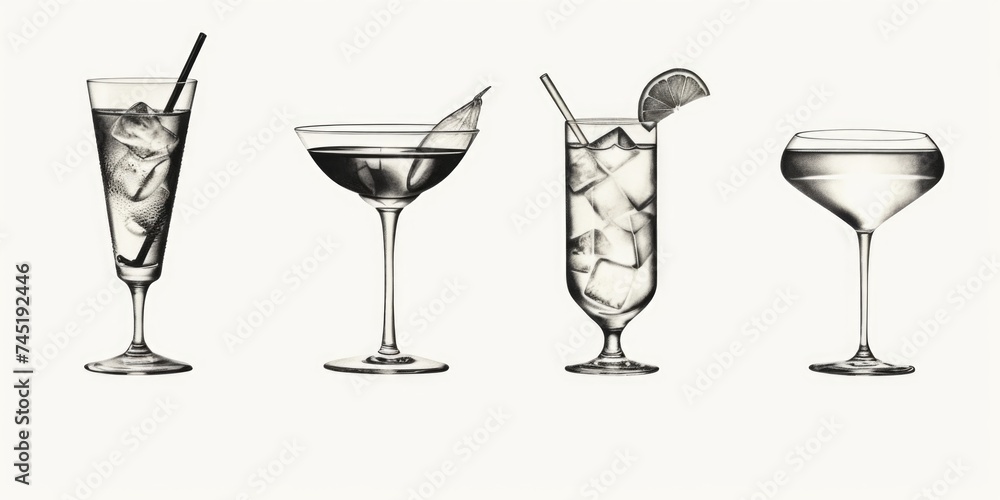 Aufkleber A drawing featuring four different types of drinks. Suitable for various beverage-related projects