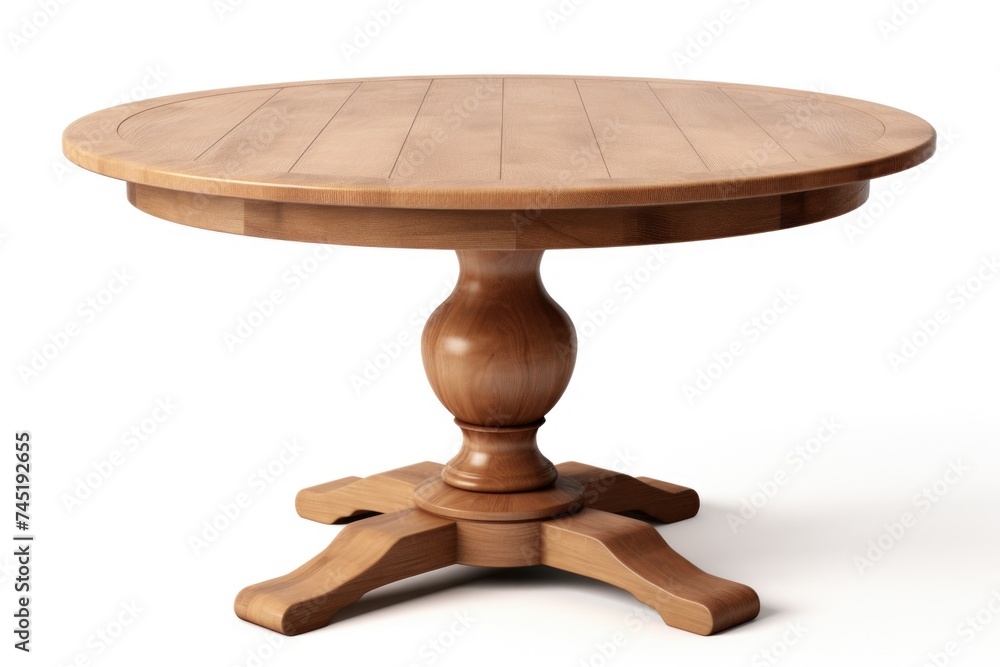 Poster a simple wooden table with a round top. perfect for any interior design project