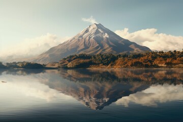 Fototapeta na wymiar Scenic view of mountain reflecting in calm lake. Suitable for travel and nature themes