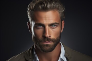 Fototapeta premium A detailed view of a man with a beard. Ideal for advertising or grooming products