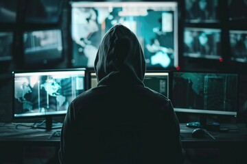 A person sits in a dimly lit room, surrounded by the glow of two large monitors. They are focused on their screens, engaged in a virtual world