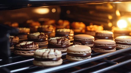 Foto op Plexiglas A bunch of macarons displayed on a rack. Perfect for bakery or dessert concept © Fotograf