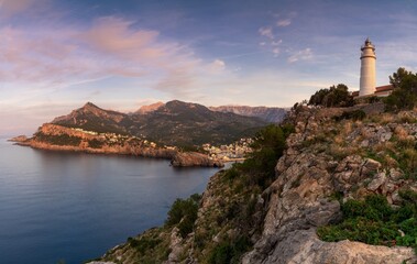 Fototapeta na wymiar view of the Cap Gros Lighthouse in northern Mallorca at sunset