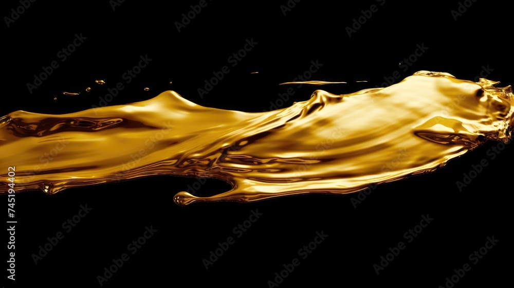 Poster a stunning image of a golden liquid splash on a black background. ideal for various design projects