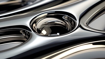 Detailed view of a shiny chrome car wheel. Suitable for automotive industry