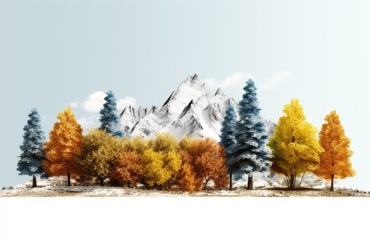 Group of trees with a mountain in the background. Suitable for nature or landscape themed projects