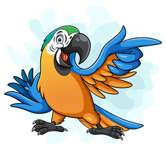 Cartoon blue macaw bird pointing © REYYARTS