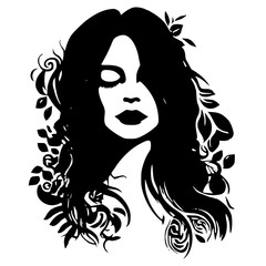 woman, hair, face, beauty, vector, illustration, fashion, silhouette, art, head, eyes, lips, sketch, style, glamour, black, long, model, person, lady, drawing, people, design, line, hairstyle, icon