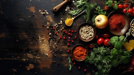 Assorted spices on a table, ideal for food blogs or recipes - obrazy, fototapety, plakaty