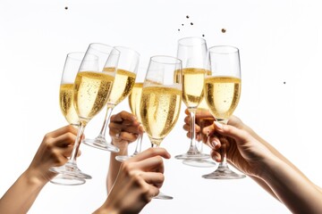 A group of people celebrating with wine glasses. Ideal for social gatherings and celebrations