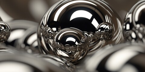 A close up shot of shiny chrome balls. Suitable for technology or abstract concepts - obrazy, fototapety, plakaty