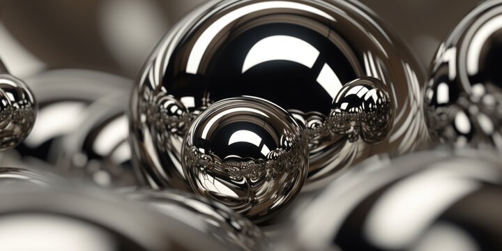 A close up shot of shiny chrome balls. Suitable for technology or abstract concepts