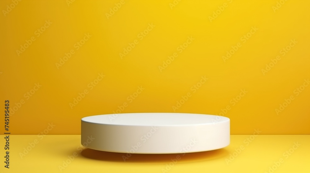 Poster a simple white round object on a bright yellow surface. suitable for various design projects