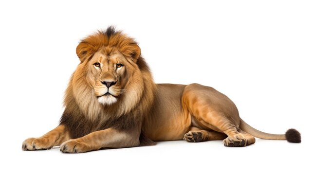 A majestic lion relaxing on a clean white background. Perfect for animal-themed designs
