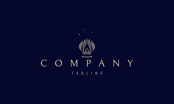 A vector golden logo with an abstract image of a candle flame surrounded by leaves.