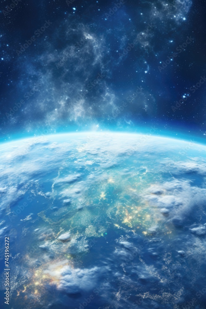 Poster A stunning view of Earth from space with stars in the background. Perfect for science and astronomy projects
