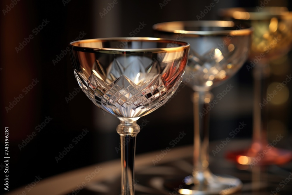 Aufkleber Three wine glasses neatly arranged on a table. Suitable for various concepts