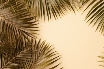Fototapeta na wymiar sand and palm leaves top view copy space
