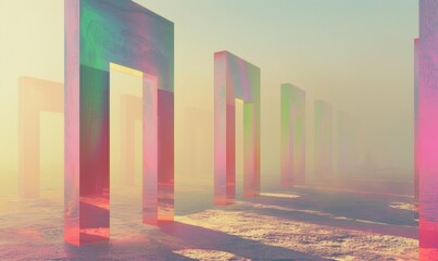 Digital Generated Multicolored Rectangular Portal Gateway with a Gradient Background Representing a Metaverse Concept