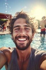 A man taking a selfie in a pool, perfect for social media posts or travel blogs