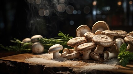Fresh mushrooms arranged on a cutting board. Ideal for food and cooking concepts