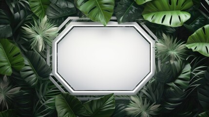 White octagonal sign surrounded by green leaves, suitable for environmental and nature themes - obrazy, fototapety, plakaty