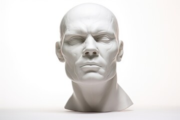 A white sculpture of a man's head on a table. Suitable for artistic and creative projects