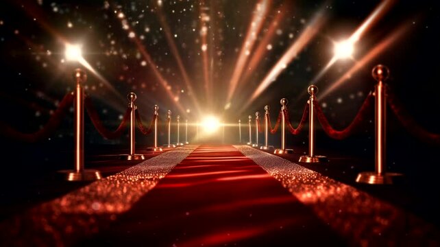 Red carpet scene with gold decorations, animated virtual repeating seamless 4k	
