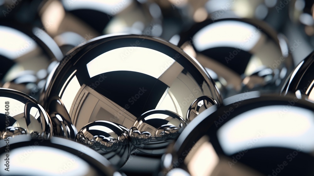 Poster a stack of shiny spheres, perfect for technology or abstract concepts.