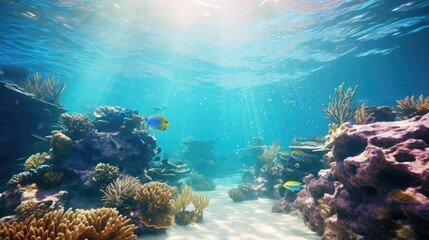 Colorful underwater coral reef with various fish, suitable for marine life concepts