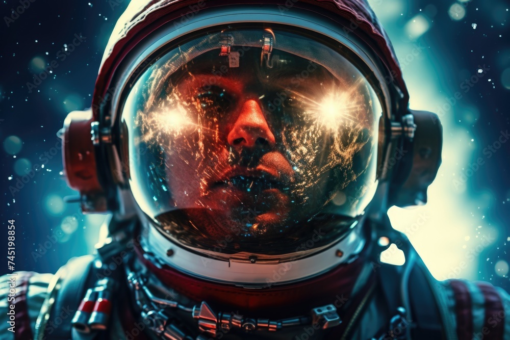 Aufkleber Close up of a person in a space suit. Suitable for science and technology concepts