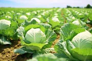 Fresh cabbage growing in the field, perfect for food industry projects