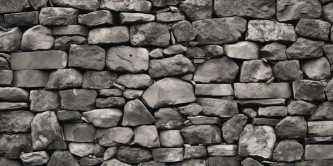 A black and white photo of a stone wall. Suitable for architectural and design projects