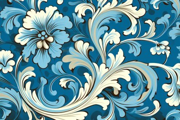 An Azure wallpaper with ornate design, in the style of victorian, repeating pattern vector illustration