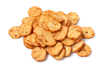 Heap of traditional Moroccan Krichlate spicy miniature shortbread cookies isolated on white background