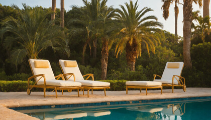Sun loungers stand by the pool