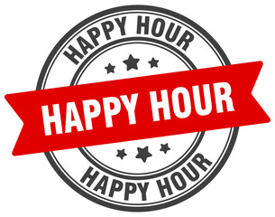 happy hour stamp. happy hour label on transparent background. round sign