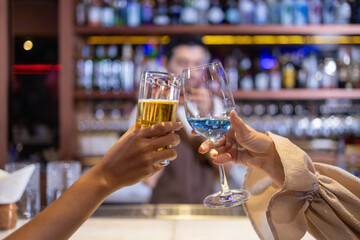 Cheers with Champagne and Cocktail at Festive Event